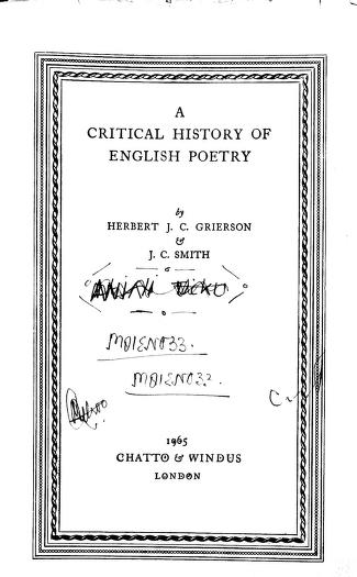 Download A Critical History Of English Poetry in pdf
